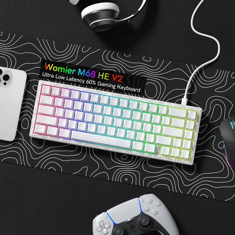 Womier M68 HE V2 Rapid Trigger Keyboard 60% Percent, Hall Effect Topographic Gaming Keyboard, Wired RGB Custom Mechanical Key Board with Magnetic Switch, PBT Keycaps for Mac/Win (White) - Image 5